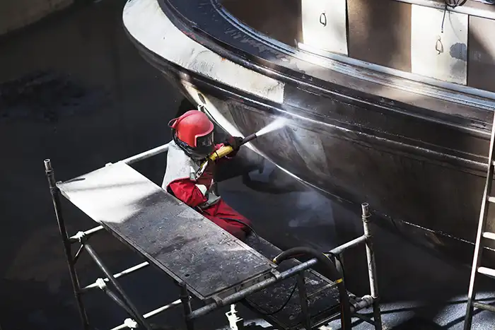 Blasting a boat hull