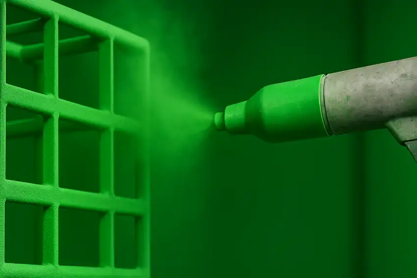 Close up of nozzle in powder coating process