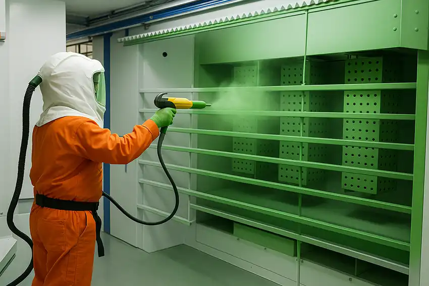 Powder coating process in action