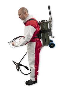 man holding portable ibix blast machine